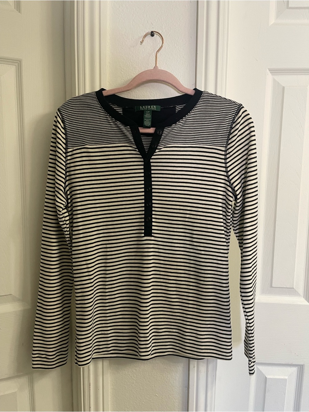 Lauren Ralph Lauren Black and White Striped Long-Sleeve Henley